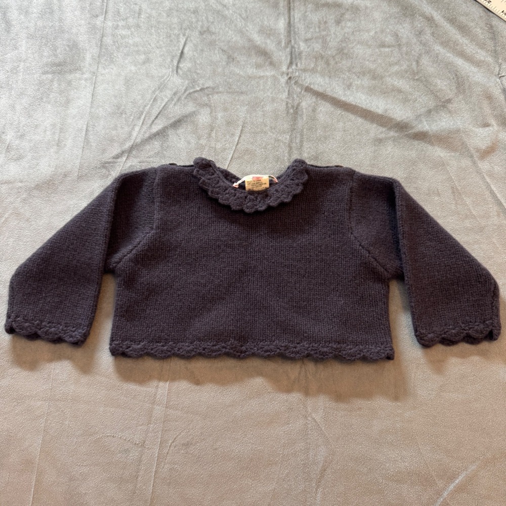 Bonpoint Kids Sweater 12M Navy Blue Scalloped Merino Wool Knit French Classic